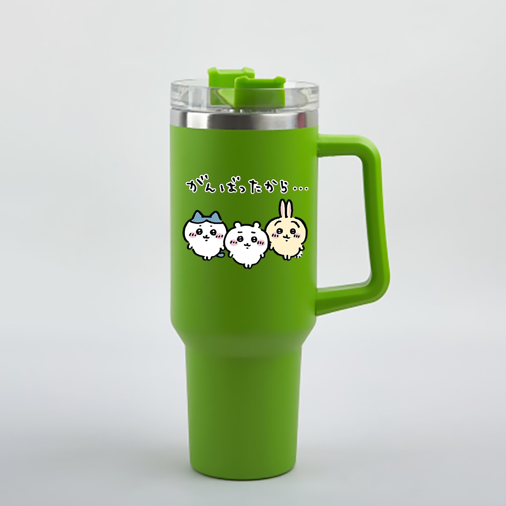 （画像用） ちいかわ ハチワレ Chii-kawa hachiware 1200mL車用タンブラー - クリスタルステッカー（プラスチックストロー付き）
